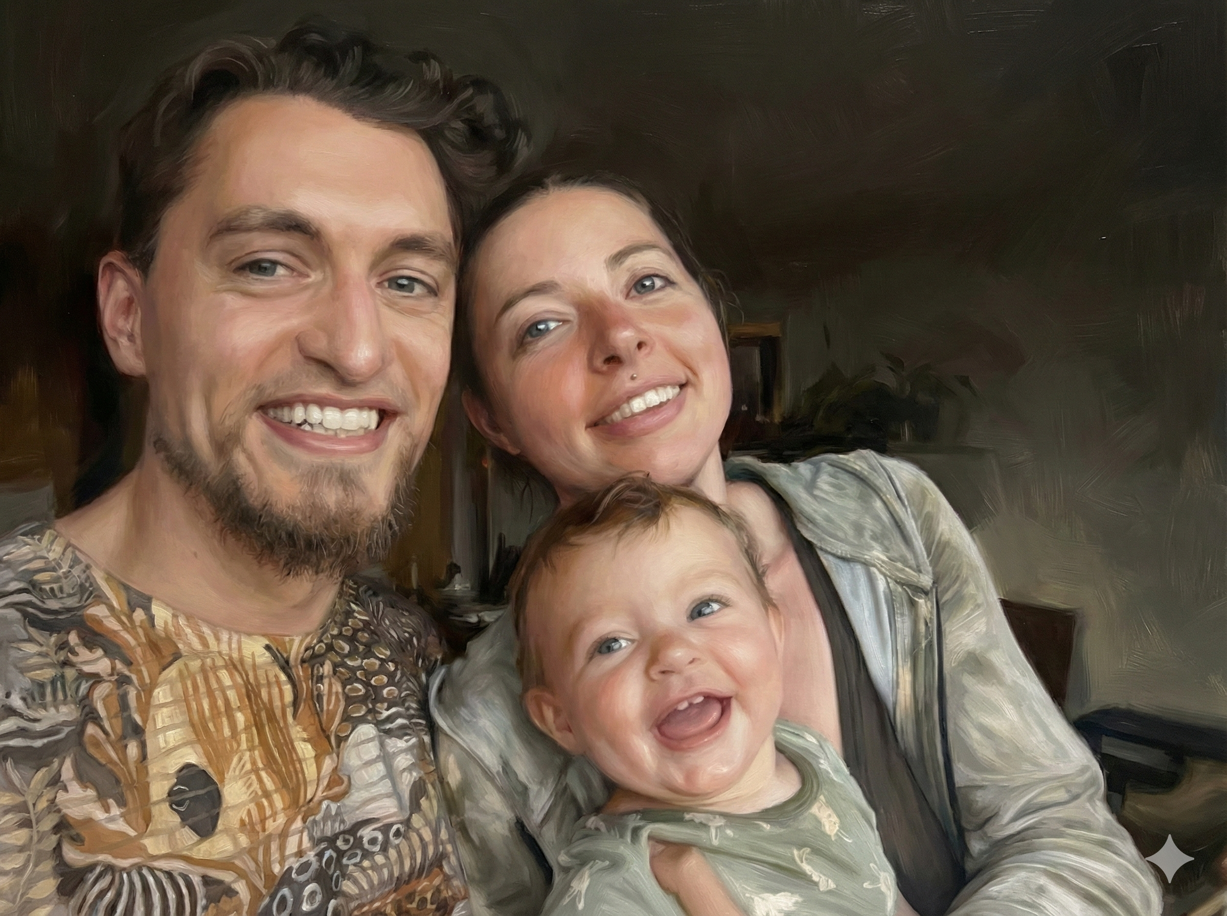 Oil painting style portrait of Jess and the Ocean family